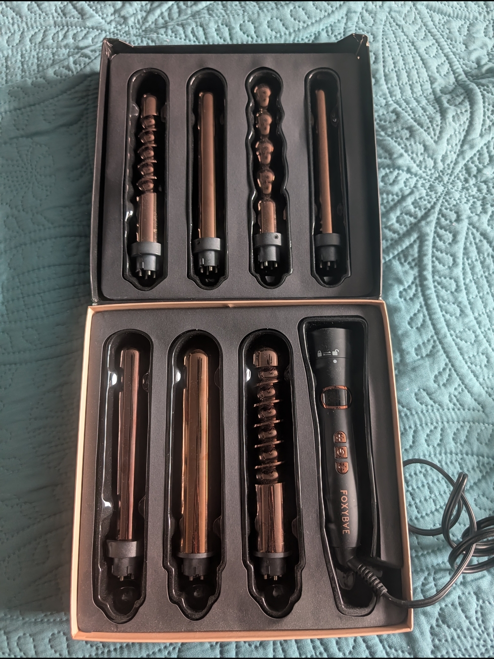 FoxyBae Foilboxed Multi-Style Curling Wand Set in Rose Gold